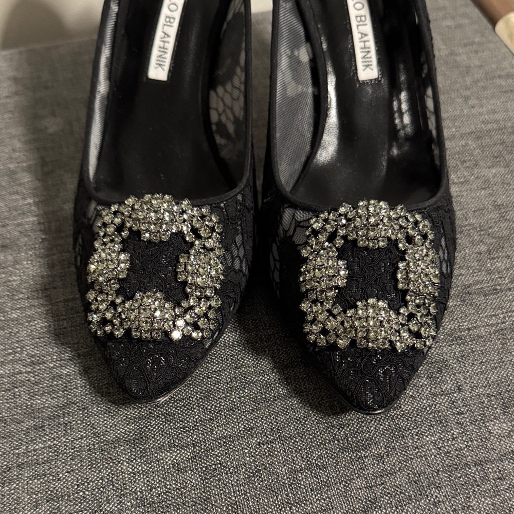 Authentic Manolo Blahnik Black Lace Hangisi Heels